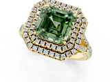 Yellow gold Double Halo Fancy Green Asscher  Cut Diamond Split Shank Ring with Four Prong Setting_1