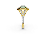 Yellow gold Double Halo Fancy Green Asscher  Cut Diamond Split Shank Ring with Four Prong Setting_2