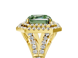 Yellow gold Double Halo Fancy Green Asscher  Cut Diamond Split Shank Ring with Four Prong Setting_5