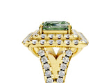 Yellow gold Double Halo Fancy Green Asscher  Cut Pave Split Shank Prong Set Ring_20