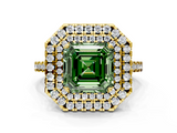 Yellow gold Double Halo Fancy Green Asscher  Diamond Pave Band with Four-Prong Setting