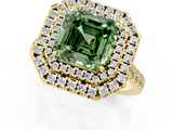 Yellow gold Double Halo Fancy Green Asscher  Diamond Pave Band with Four-Prong Setting_1