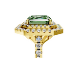 Yellow gold Double Halo Fancy Green Asscher  Diamond Pave Band with Four-Prong Setting_5