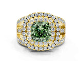 Yellow gold Double Halo Fancy Green Cushion Cut Diamond Split Shank Pave Set Ring_3