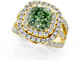 Yellow gold Double Halo Fancy Green Cushion Cut Diamond Split Shank Pave Set Ring_4