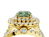 Yellow gold Double Halo Fancy Green Cushion Cut Diamond Split Shank Pave Set Ring_7