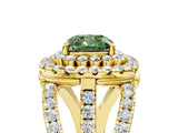 Yellow gold Double Halo Fancy Green Cushion Cut Diamond Split Shank Pave Set Ring_8