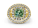 Yellow gold Double Halo Fancy Green Cushion Cut Diamond Split Shank Prong Setting Ring