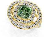Yellow gold Double Halo Fancy Green Cushion Cut Diamond Split Shank Prong Setting Ring_1