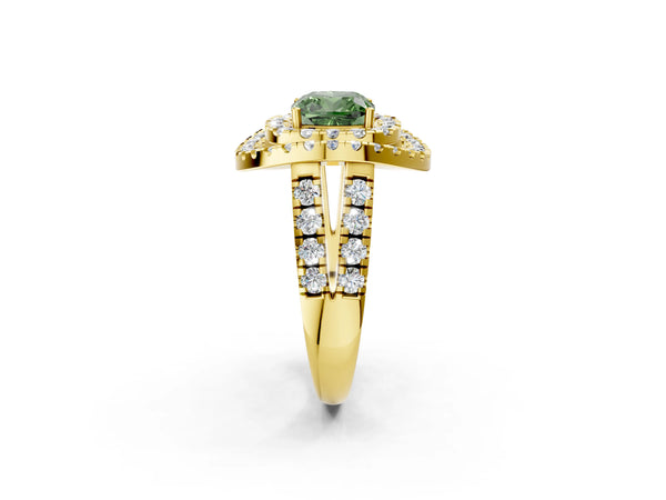 Yellow Gold Cushion Cut Halo Engagement Ring Setting for Fancy Green Center - Design RJ-762