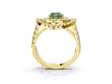 Yellow gold Double Halo Fancy Green Cushion Cut Diamond Split Shank Prong Setting Ring_3