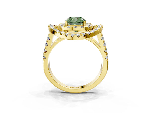 Yellow Gold Cushion Cut Halo Engagement Ring Setting for Fancy Green Center - Design RJ-762