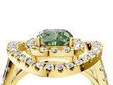 Yellow gold Double Halo Fancy Green Cushion Cut Diamond Split Shank Prong Setting Ring_4