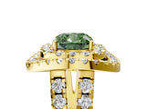 Yellow gold Double Halo Fancy Green Cushion Cut Diamond Split Shank Prong Setting Ring_5