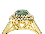 Yellow gold Double Halo Fancy Green Cushion  Cut Diamond Split Shank Ring with Four Prong Setting_7