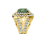 Yellow gold Double Halo Fancy Green Cushion  Cut Diamond Split Shank Ring with Four Prong Setting_8