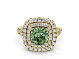 Yellow gold Double Halo Fancy Green Cushion  Cut Pave Split Shank Prong Set Ring_15
