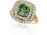 Yellow gold Double Halo Fancy Green Cushion  Cut Pave Split Shank Prong Set Ring_16