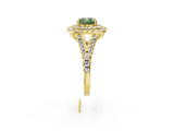 Yellow gold Double Halo Fancy Green Cushion  Cut Pave Split Shank Prong Set Ring_17