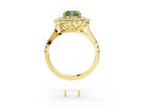 Yellow gold Double Halo Fancy Green Cushion  Cut Pave Split Shank Prong Set Ring_18