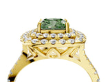 Yellow gold Double Halo Fancy Green Cushion  Cut Pave Split Shank Prong Set Ring_19
