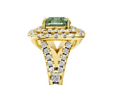 Yellow gold Double Halo Fancy Green Cushion  Cut Pave Split Shank Prong Set Ring_20