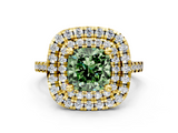 Yellow gold Double Halo Fancy Green Cushion  Diamond Pave Band with Four-Prong Setting_43