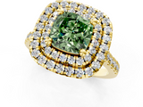 Yellow gold Double Halo Fancy Green Cushion  Diamond Pave Band with Four-Prong Setting_44