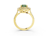 Yellow gold Double Halo Fancy Green Cushion  Diamond Pave Band with Four-Prong Setting_46