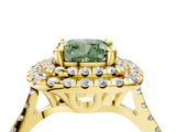 Yellow gold Double Halo Fancy Green Cushion  Diamond Pave Band with Four-Prong Setting_47