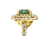Yellow gold Double Halo Fancy Green Cushion  Diamond Pave Band with Four-Prong Setting_48