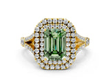 Yellow gold Double Halo Fancy Green Emerald -Shaped Split Shank Diamond Ring with Prong Setting_15