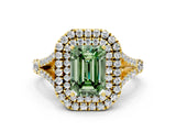 Yellow gold Double Halo Fancy Green Emerald Cut Diamond Split Shank Engagement Ring with Four-Prong Setting_3