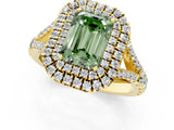 Yellow gold Double Halo Fancy Green Emerald Cut Diamond Split Shank Engagement Ring with Four-Prong Setting_4