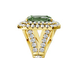Yellow gold Double Halo Fancy Green Emerald Cut Diamond Split Shank Engagement Ring with Four-Prong Setting_8