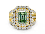 Yellow gold Double Halo Fancy Green Emerald Cut Diamond Split Shank Pave Set Ring_3