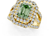 Yellow gold Double Halo Fancy Green Emerald Cut Diamond Split Shank Pave Set Ring_4
