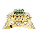 Yellow gold Double Halo Fancy Green Emerald Cut Diamond Split Shank Pave Set Ring_7