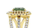 Yellow gold Double Halo Fancy Green Emerald Cut Diamond Split Shank Pave Set Ring_8