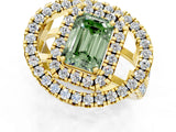 Yellow gold Double Halo Fancy Green Emerald Cut Diamond Split Shank Prong Setting Ring_1