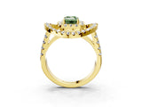 Yellow gold Double Halo Fancy Green Emerald Cut Diamond Split Shank Prong Setting Ring_3