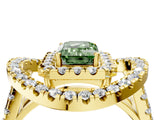 Yellow gold Double Halo Fancy Green Emerald Cut Diamond Split Shank Prong Setting Ring_4