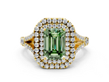 Yellow gold Double Halo Fancy Green Emerald  Cut Diamond Split Shank Ring with Four Prong Setting_20