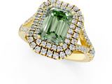 Yellow gold Double Halo Fancy Green Emerald  Cut Diamond Split Shank Ring with Four Prong Setting_21