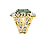 Yellow gold Double Halo Fancy Green Emerald  Cut Diamond Split Shank Ring with Four Prong Setting_25