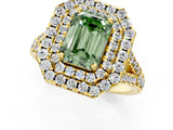 Yellow gold Double Halo Fancy Green Emerald  Cut Pave Split Shank Prong Set Ring_16