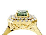Yellow gold Double Halo Fancy Green Emerald  Cut Pave Split Shank Prong Set Ring_19