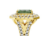 Yellow gold Double Halo Fancy Green Emerald  Cut Pave Split Shank Prong Set Ring_20