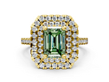 Yellow gold Double Halo Fancy Green Emerald  Diamond Pave Band with Four-Prong Setting_43