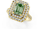 Yellow gold Double Halo Fancy Green Emerald  Diamond Pave Band with Four-Prong Setting_44